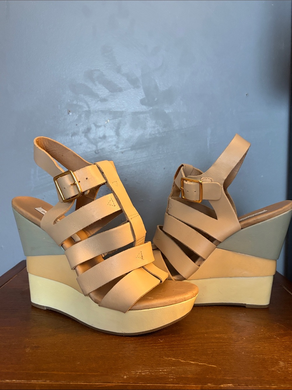 Diane Von Furstenberg Tan Strappy Wedge Sandals
